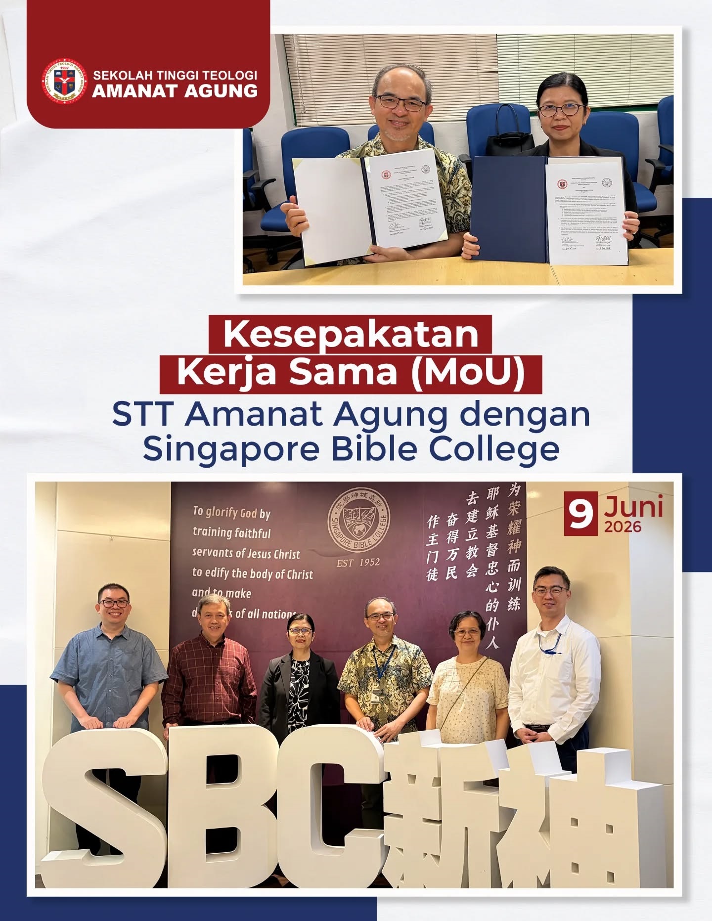 MoU STT Amanat Agung dengan Singapore Biblical College